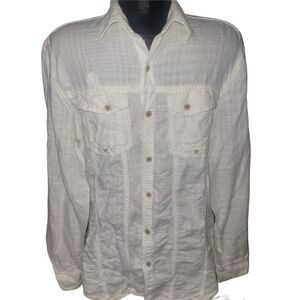 Point Zero Men's White Casual Linen Blend Button Up Shirt L